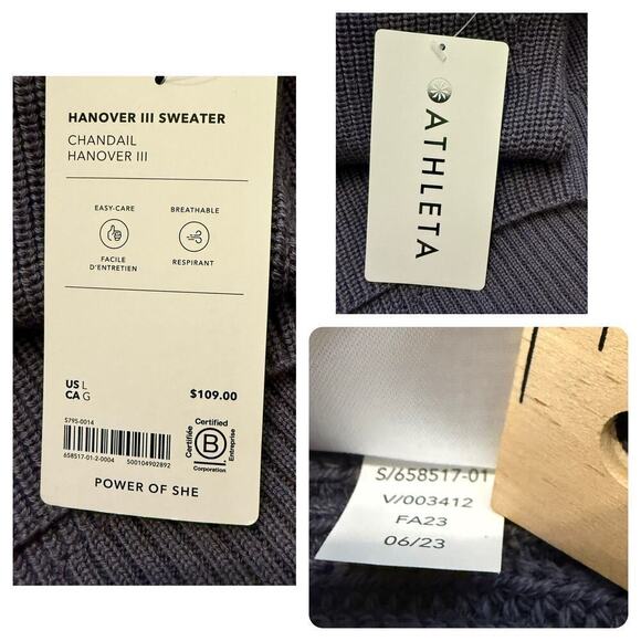 NWT Athleta Women's Blue/Purple Tunic Length Sweater Large - Picture 6 of 7